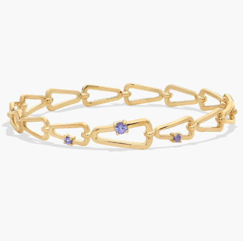 Geometric Tanzanite Bangle Bracelet in 14K Yellow Gold