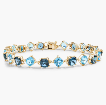 Swiss and London Blue Topaz Cushion Bracelet in 14k Yellow Gold