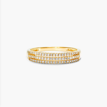 Triple Row Diamond Ring In 14K Yellow Gold