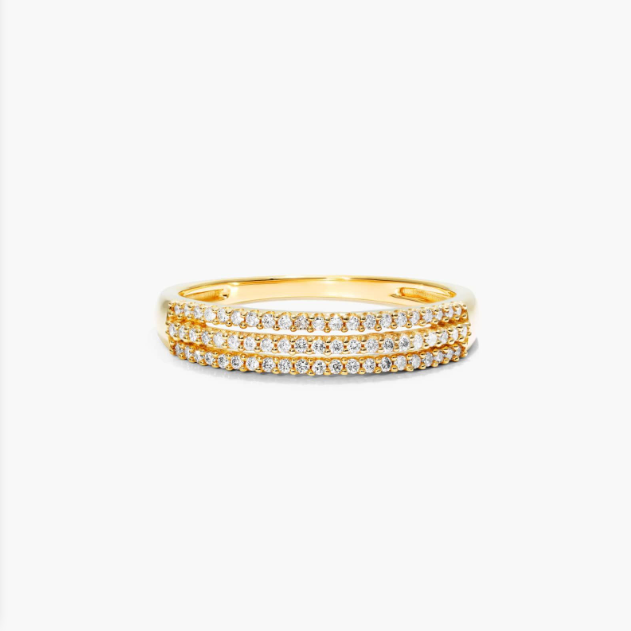 Triple Row Diamond Ring In 14K Yellow Gold