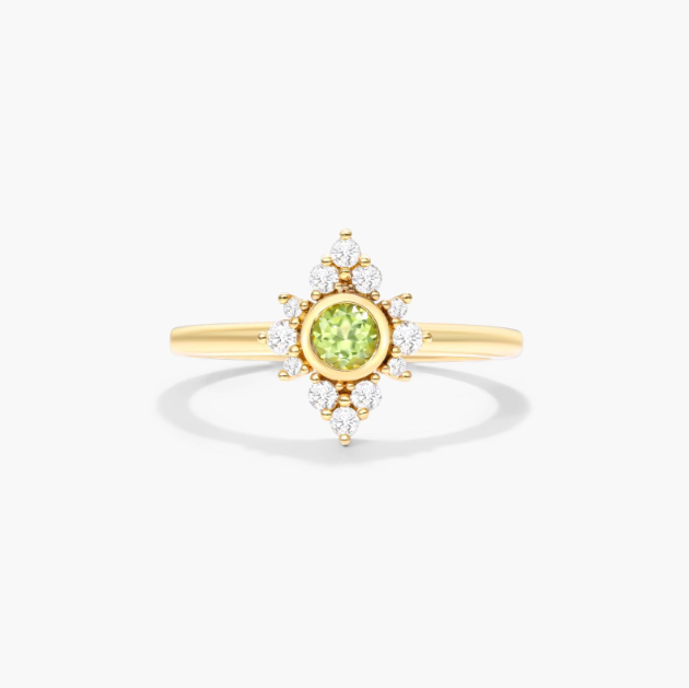 Lace Peridot And Diamond Ring In 14K Yellow Gold