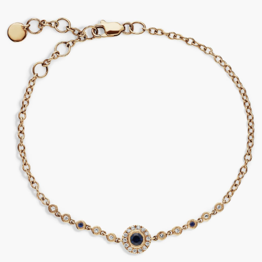 Sapphire and Diamond Vintage Inspired Bracelet in 14k Yellow Gold (3.5mm)