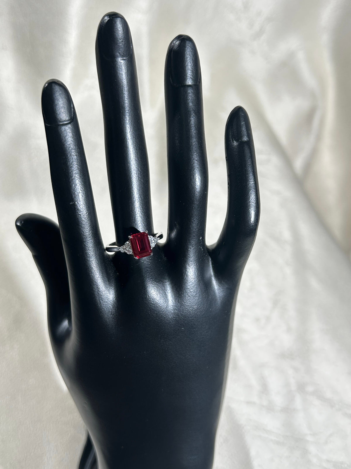 Emerald Cut Lab Grown Ruby Ring, Center Stone 2.0ct in S925 Silver