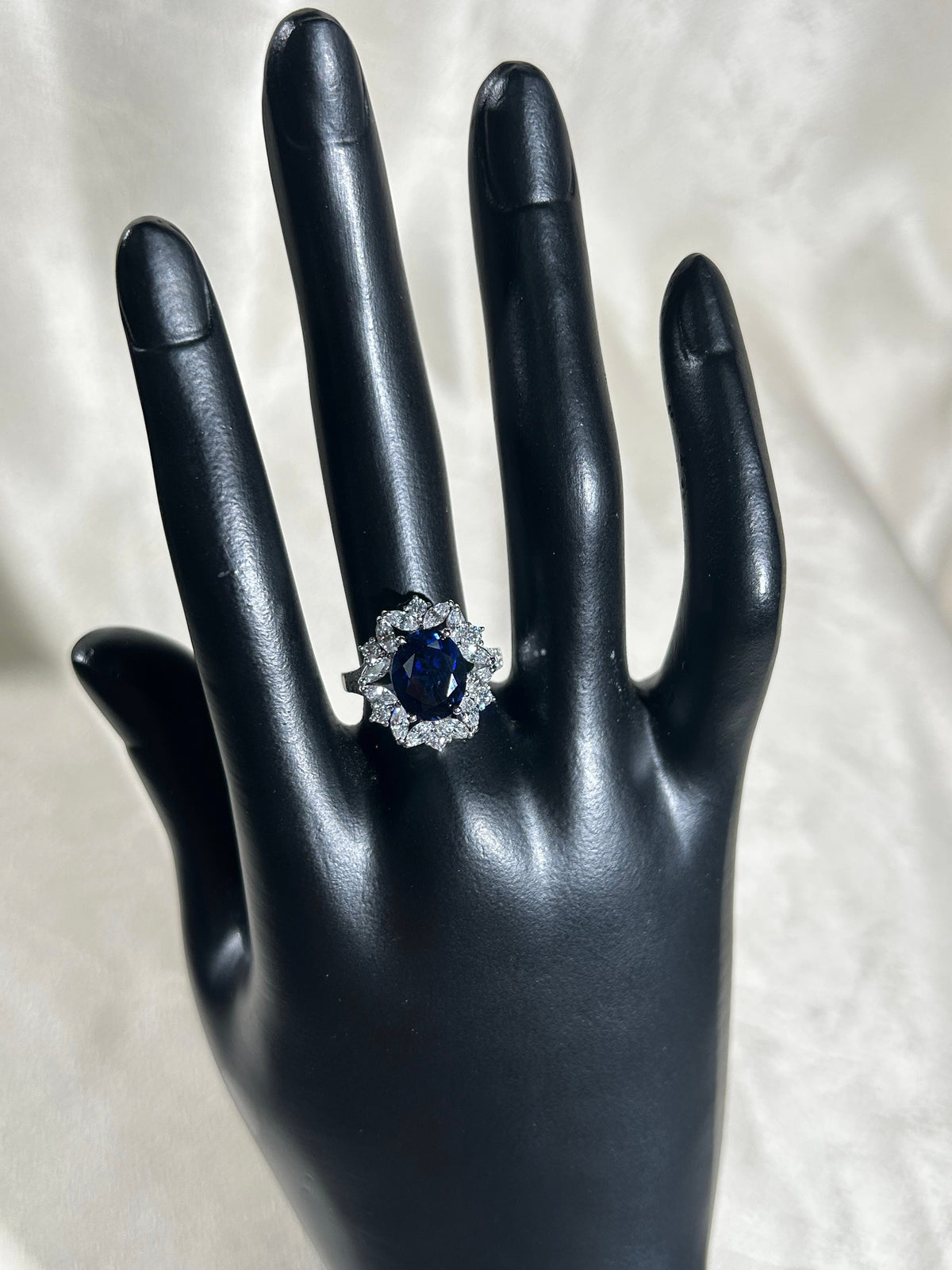 Oval Cut Lab Grown Sapphire Ring, Center Stone 3.5ct in S925 Silver