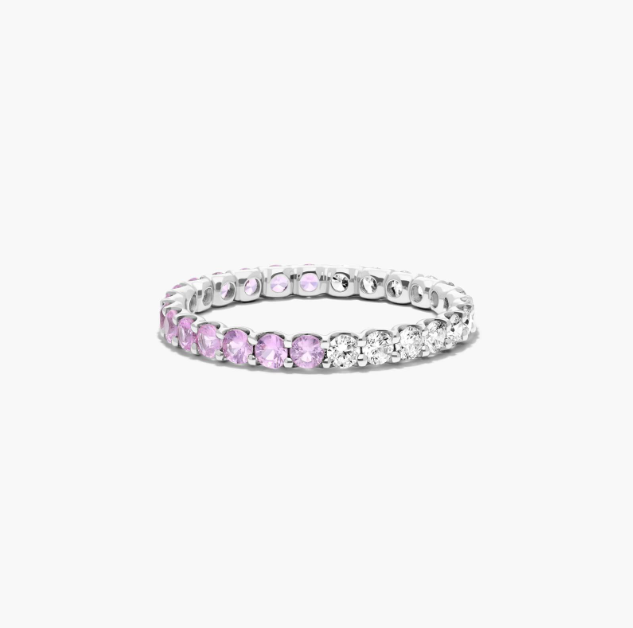 Half And Half Pink Sapphire And Diamond Eternity Ring In 14K White Gold