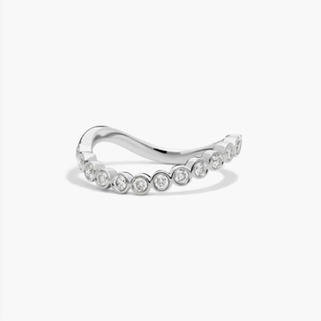 Sculptural Waves Diamond Wedding Ring in 14K White Gold with Bezel Set Round Diamonds (2.3mm)