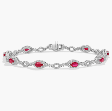 Oval Ruby and Round Diamond Bracelet in 14k White Gold