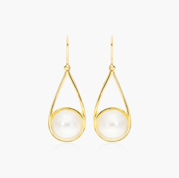 Cultured Freshwater Pearl Swirl Drop Earrings In 14K Yellow Gold (9.5-10.0mm)