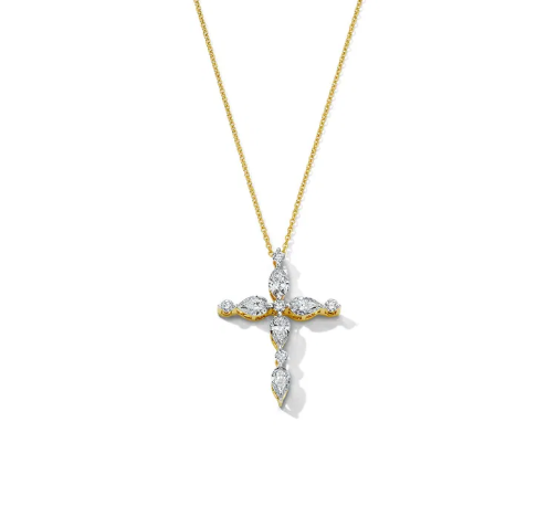 Yellow Gold Mixed Diamond Cross Necklace