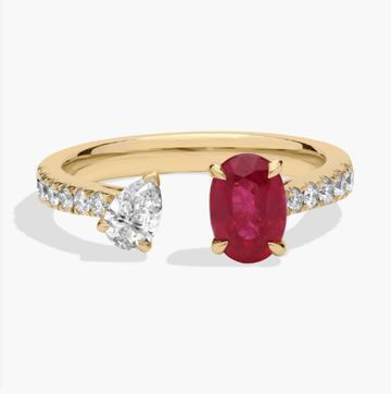 Ruby and Diamond Pavé Two Stone Toi Et Moi Ring in 18K Yellow Gold