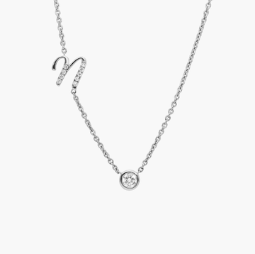 Chain-Set Initial N Necklace With Lab-Grown Diamonds In 14K White Gold
