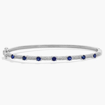 Pavé Diamond and Sapphire Bangle in 14K White Gold