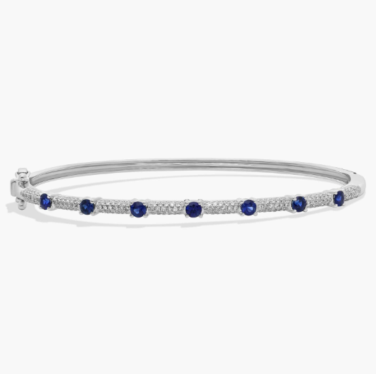 Pavé Diamond and Sapphire Bangle in 14K White Gold