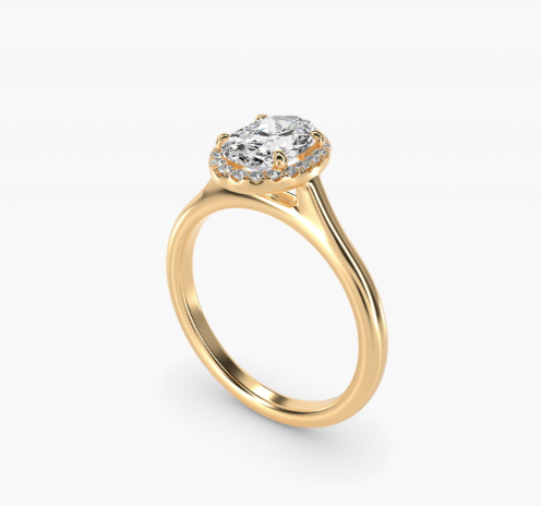 Pavé Diamond Halo Engagement Ring In 14K Yellow Gold (Oval)