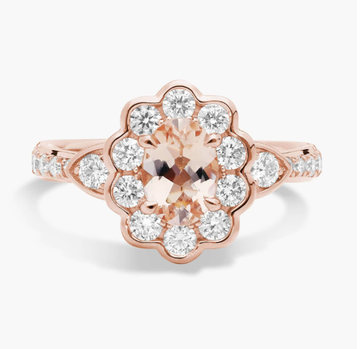Morganite and Diamond Floral Ring in 14k Rose Gold (7x5mm)
