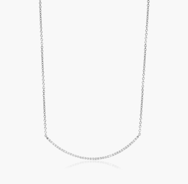 Curving Diamond Bar Necklace In 14K White Gold