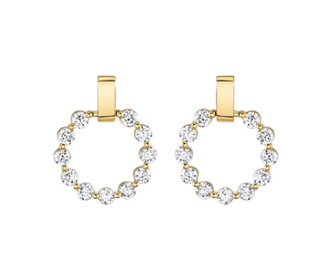 Round Diamond Circle Bar Earrings 14K