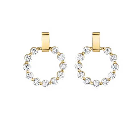Round Diamond Circle Bar Earrings 14K