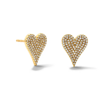 Pave Diamond Heart Stud Earrings 14K