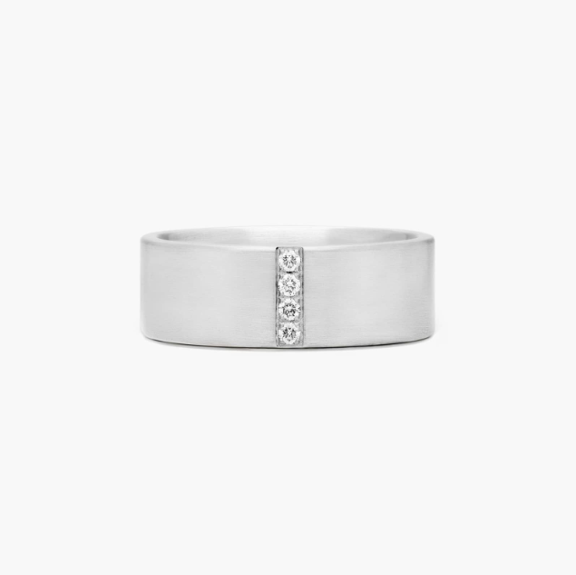 Satin Finish Men's Diamond Wedding Band In 14K White Gold (8.00mm)