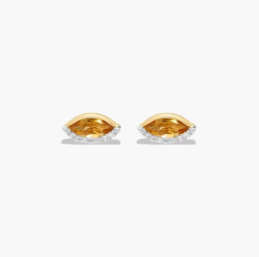 Radiant Reflections Marquise Cut Citrine Earrings In 14K Yellow Gold
