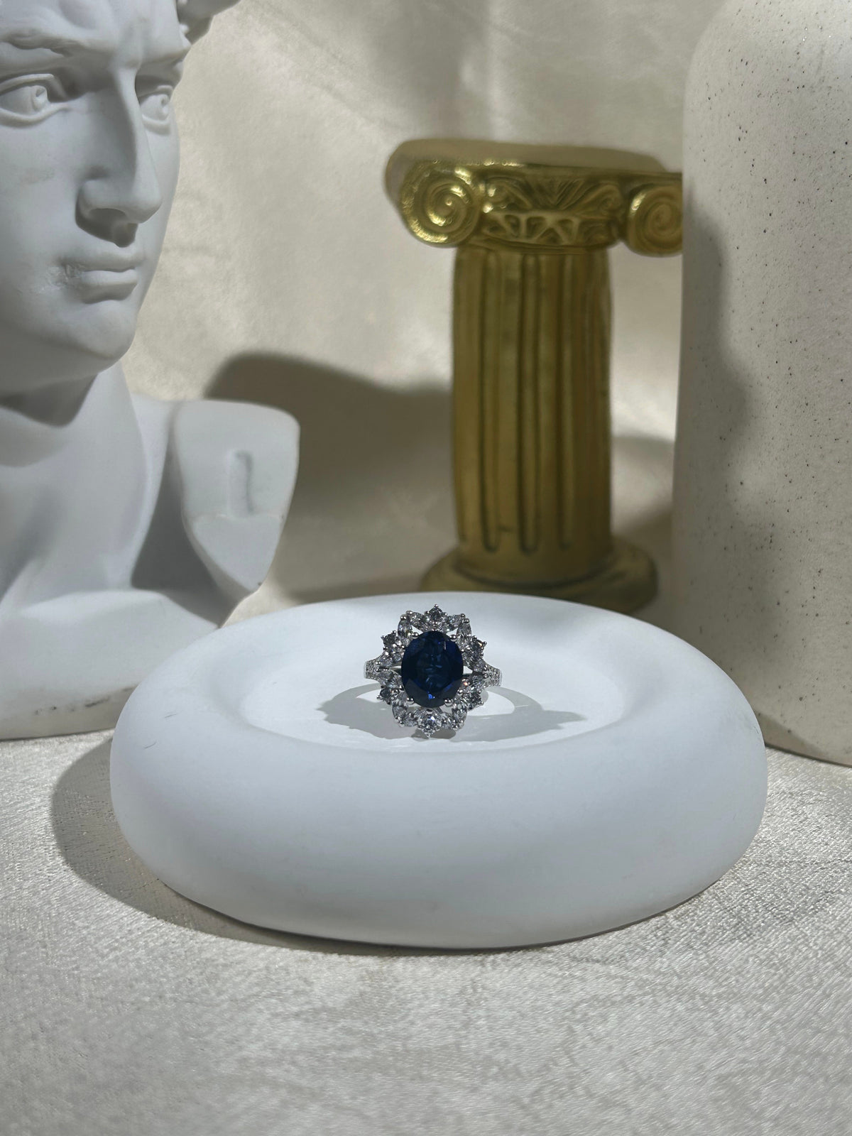 Oval Cut Lab Grown Sapphire Ring, Center Stone 3.5ct in S925 Silver