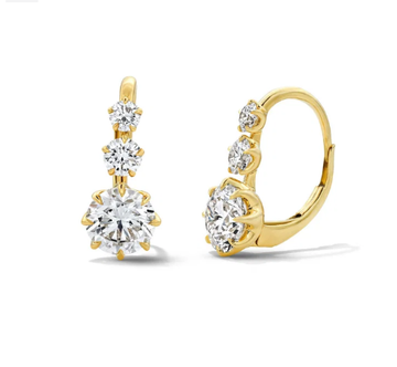 Lab Grown Three Stone Diamond Drop Earrings 14K