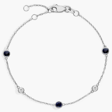 Petite Stationed Sapphire and Diamond Bracelet in 14k White Gold (3mm)