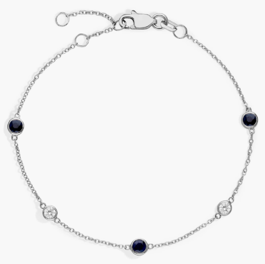 Petite Stationed Sapphire and Diamond Bracelet in 14k White Gold (3mm)