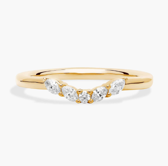 Curved Floral Marquise Diamond Ring in 14k Yellow Gold (1/8 ct. tw.)