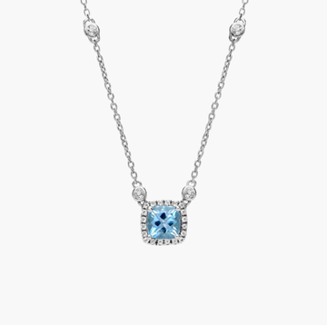 Cushion Aquamarine White Topaz Halo Pendant in Sterling Silver (6mm)