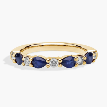 Alternating Pear Sapphire and Diamond Anniversary Ring in 14k Yellow Gold (1/5 ct. tw.)