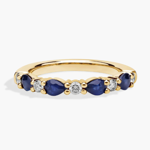 Alternating Pear Sapphire and Diamond Anniversary Ring in 14k Yellow Gold (1/5 ct. tw.)