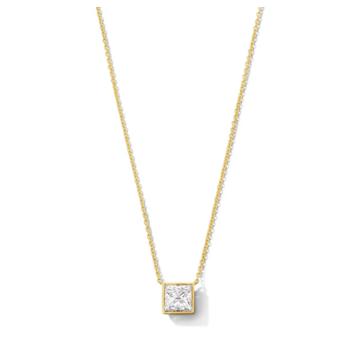 Princess Cut Lab Grown Diamond Bezel Necklace 14K