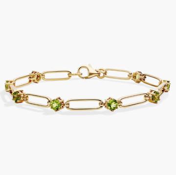Round Peridot Paperclip Bracelet in 14k Yellow Gold