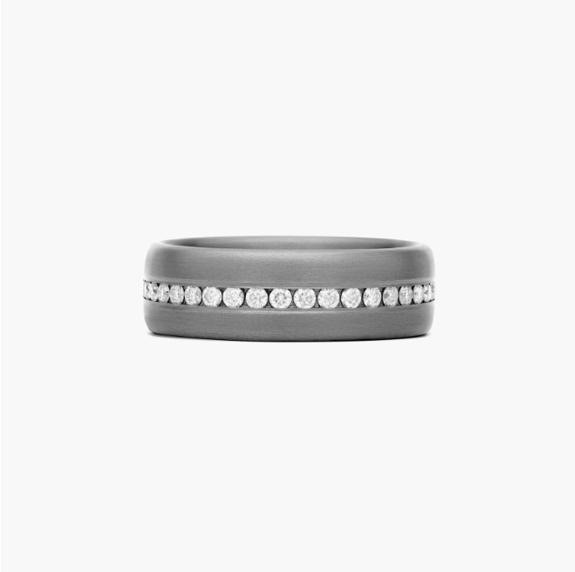 Comfort Fit Channel Set Satin Finish Men's Diamond Wedding Band In Tantalum (7.50mm)
