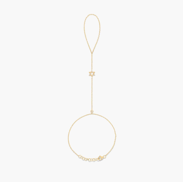 Hand Chain Star of David Bracelet In 14K Yellow Gold