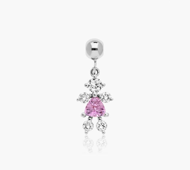 14K White Gold Lab Grown Diamond and Pink Tourmaline Girl Charm