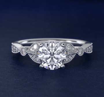 Petite Vintage Pavé Leaf Diamond Engagement Ring in Platinum (1/5 ct. tw.)