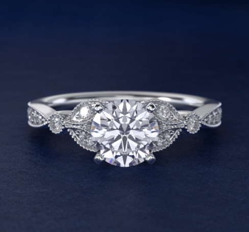 Petite Vintage Pavé Leaf Diamond Engagement Ring in Platinum (1/5 ct. tw.)