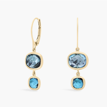 Blue Topaz Tonal Drop Leverback Earrings in 14k Yellow Gold