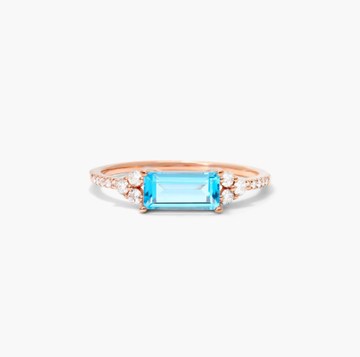 Blue Topaz And Triad Diamond Ring In 14K Rose Gold