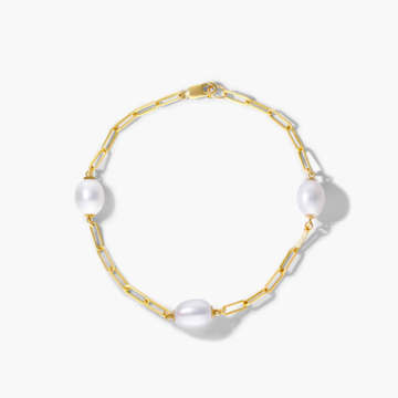 Freshwater Cultured Pearl Station Paperclip Bracelet In 14K Yellow Gold