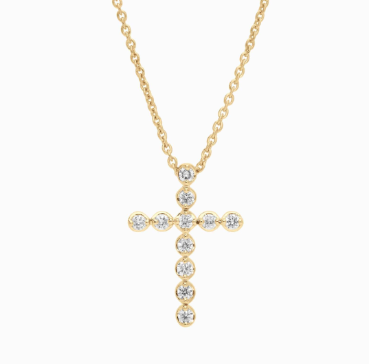 Diamond Cross Necklace with 0.3 CTW Round Cut Lab-Grown Diamonds in 14K Yellow Gold