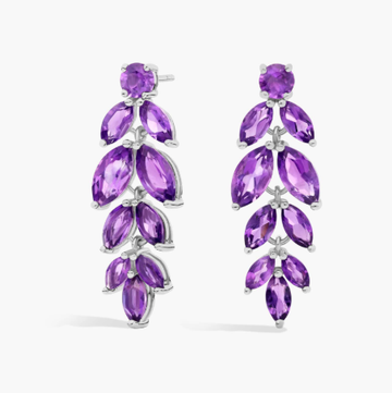 Amethyst Fashion Petal Drop Earrings in Sterling Silver