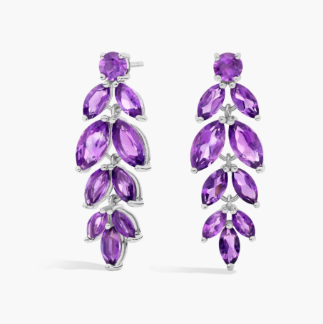 Amethyst Fashion Petal Drop Earrings in Sterling Silver