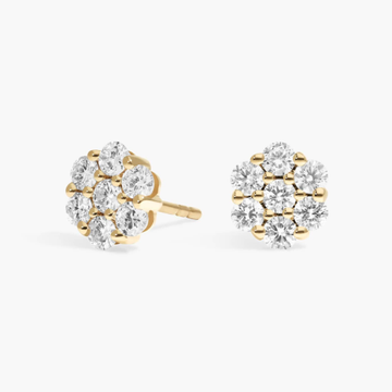Cluster Diamond Stud Flower Earrings with 0.75 CTW Round Cut Lab-Grown Diamonds in 14K Yellow Gold (Copy)