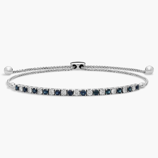 Riviera Pavé Sapphire and Diamond Alternating Bolo Bracelet in 14k White Gold