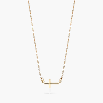 14K Yellow Gold Sideways Cross Necklace