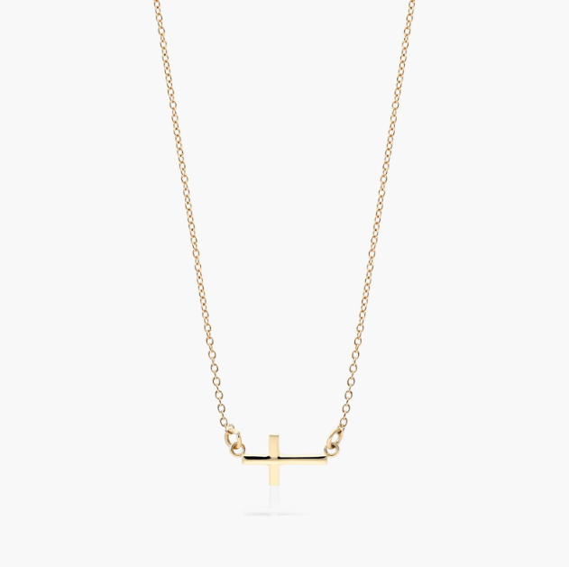 14K Yellow Gold Sideways Cross Necklace